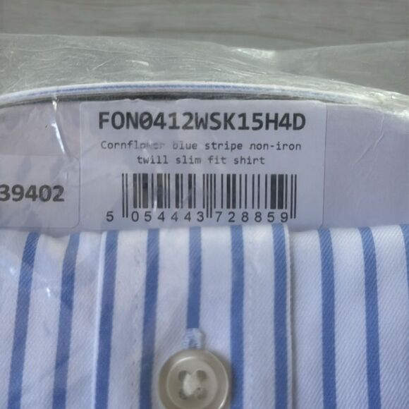 Charles Tyrwhitt Cornflower Blue Striped Twill Slim Fit 15.5 NWT in packaging - Picture 8 of 8